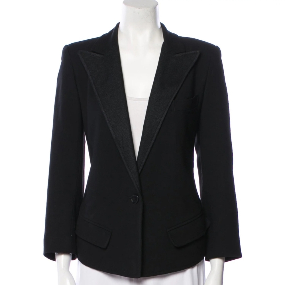 SMYTHE Wide Notched Lapels Taylored Blazer Jacket Sz 2 Black Corporate Office